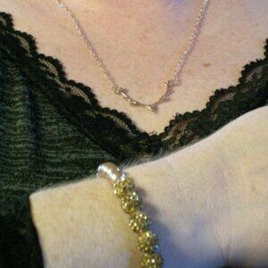 Dainty Rose Gold Antler Pendant Necklace & Stretch Bracelet Set